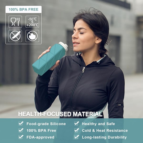 Foldable Drinking Water Bottle 610ml, Portable Silicone Water Bottle, Collapsible Drinking Water Container, Lightweight, Reusable blue