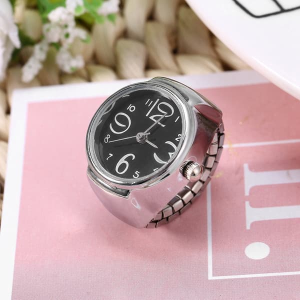 1 stk. trendy dame herre kvarts analog rund fingerring kærlighedsur (sort)