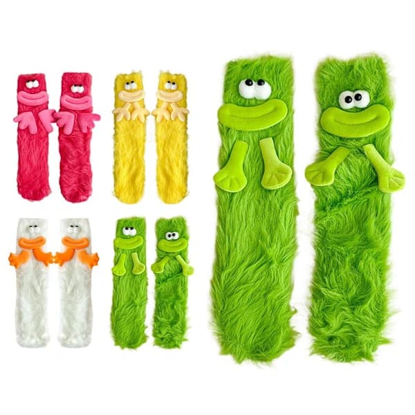 Sjove grimme plysstrømper med store øjne til piger - Søde, bløde strømper til midt på læggen, 4 farver tilgængelige, Grøn, One Size Green One size