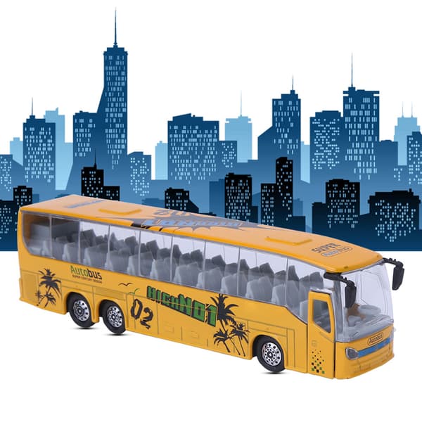 1:50 Simulation Transit Bus Model Toy Alloy Pull Back Bus Toy with Light and Music for Children (Yellow)