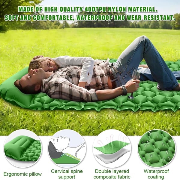 Super Value Selection! Thick Self-Inflating Camping Mattress, Camping Mattress with Pillow Inflatable Camping Mat for Beach, Tent【co】