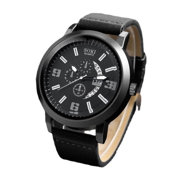 Herrklocka Set Presentförpackning Vävt Armband Mode Ihåliga Läder Quartz Klockor