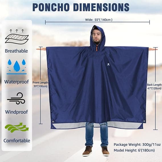 Vandtæt Regnponcho Let Genanvendelig Vandring med Hætte One Size Navy Navy