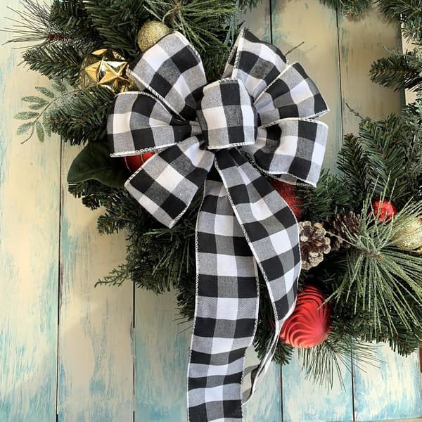 Gavepapir, etc. Buffalo plaid julekrans 21 * 37 cm forknyttet