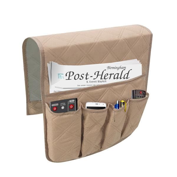 Non-slip Sofa Armrest Storage Bag with 5 Pockets, Remote Control Storage Bag (88.9 x 31.5 cm, Beige) [TT]