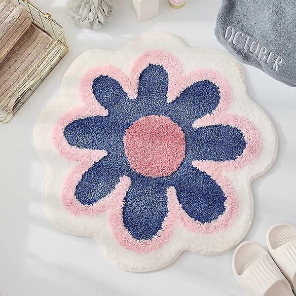 Fräsch rund matta, imitation kashmir blomma tjock absorberande matta Blå Blue 60*60CM