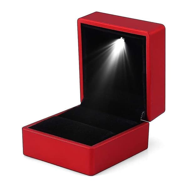 LED-belyst ringæske, ørering, ring, gaveæske, vielsesring, smykker (RØD)