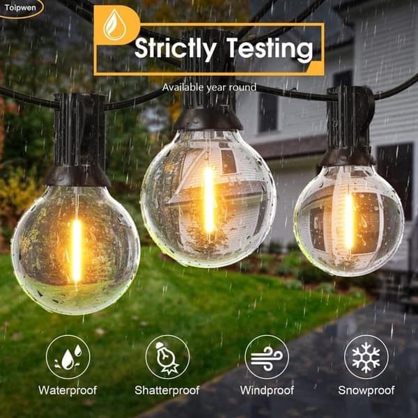 15m Outdoor String Lights, 25+1 G40 LED Bulbs, IP44 Waterproof for Patio and Party, Dimmable with Remote Control_TF_TF