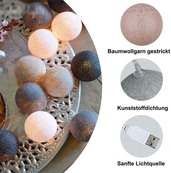 Bomuldskugle Lysguirlande, Indretning Jul Deko, Gi