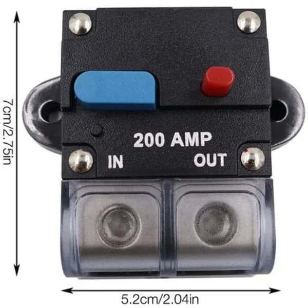 TS-Auto Circuit Breaker Car Protection 200A, Resettable Automatic Fuse 12-48V DC Waterproof Automatic Fuse with Reset Switch