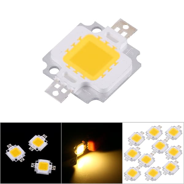 10 stk 10W LED SMD Chip COB DC 9-10V for lampe, frontlys, lyspære, erstatning, varmhvit