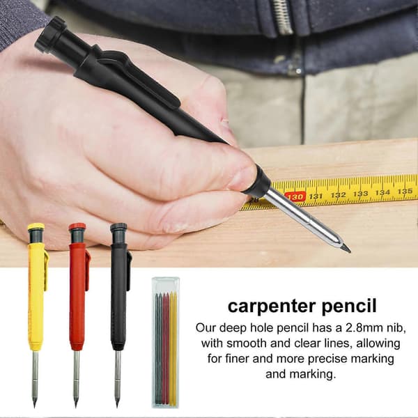 3-pack Carpenter Pencil with 18 Refills Mechanical Pencils Quick-Drying Construction Pencils with Built-in Sharpener Long Tip Deep Hole Pen Marker