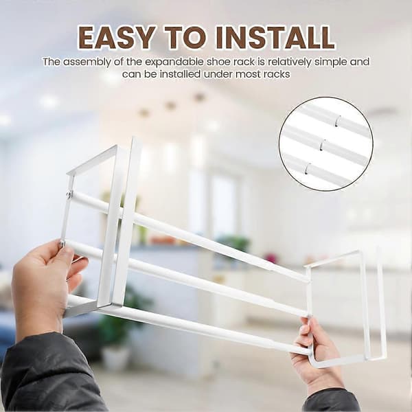 Extendable Hanging Shoe Rack, Retractable Shoe Shelf, Under Shelf Hanging Storage and Organization, Adjustable Holder A (FMY) White White