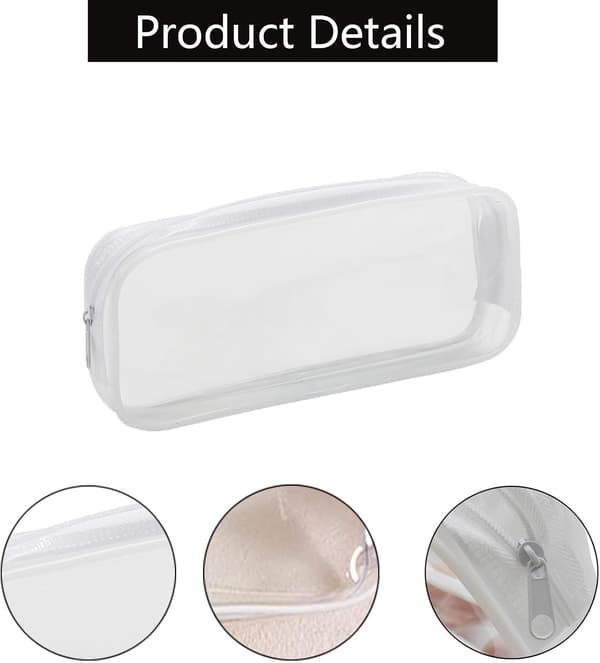 2 Pcs Clear Pencil Case, Makeup Pouch Pencil Case, Transparent Waterproof Zipper Portable Storage Bag