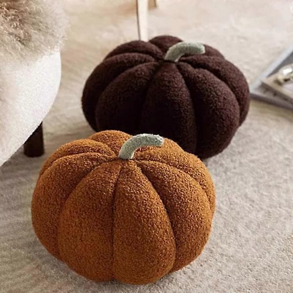 Græskarkude - Blød, polstret plysgræskar til Thanksgiving, Halloween og dekorationer - Sofapude (Brun)