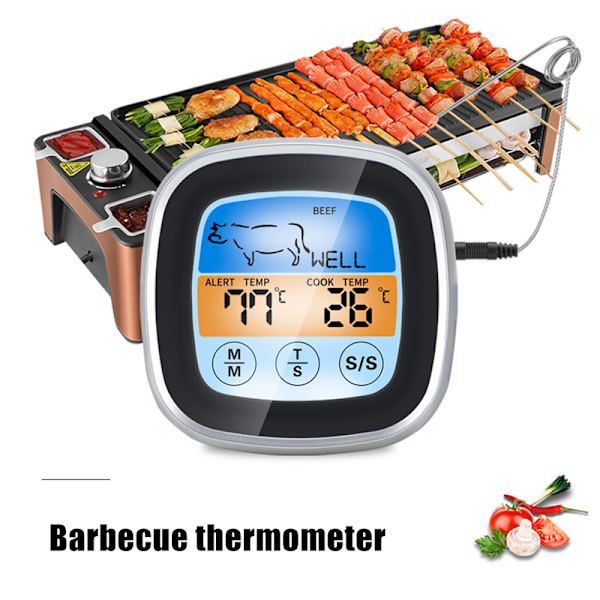 Digital grilltermometer med berøringsskjerm og LED-display, multifunksjonell timer for kjøkken