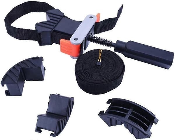 Frame tensioner with 4 jaws, quick-adjustable strap, with 4m nylon strap, corner tensioner, clamp for picture frame, box (FMY)