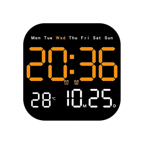 Digital Wall Clock Temperature Date Weekday Electronic Desk Clock 12/24H Wall Mounted LED Al Orange Red