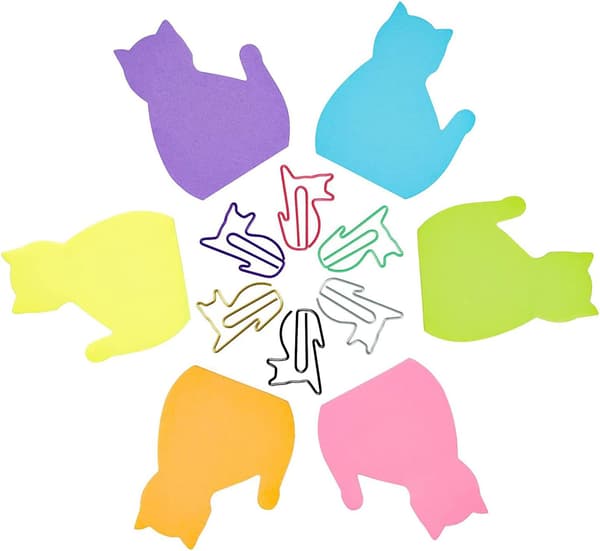 240 ark (8 blokke) katte-sticky notes, kreative katteformede papir-sticky notes med 12 tilfældige søde katte-papirclips