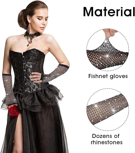 Fiskenet Rhinestone Fingerløse Handsker - 80'er Mode Armærmer Glitrende Netvanter til Kvinder og Børn