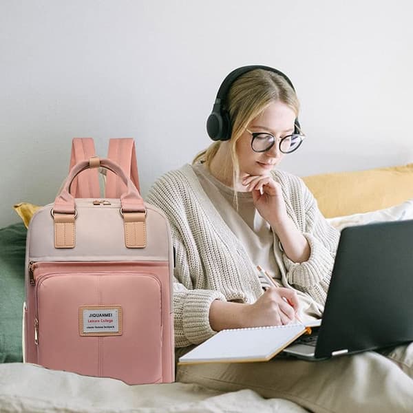 Bærbar rygsæk - forretningsrejsetaske til computer - med USB-port, pink