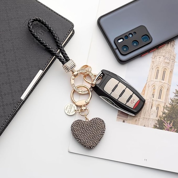 Chuqing Heart Shape Keychain Car Keyring Glitter Rhinestone Key Ring Gift for Couples