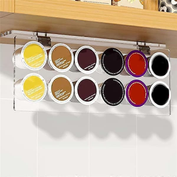 Holder, Coffee Holder for Under Cabinet Storage, Compatible with 12 Capsules, Space-Saving Coffee Pod Rack, Transparent