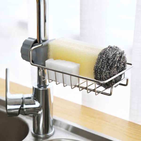 Hanging Faucet Drain Rack Organized Storage Hollow Breathable Stainless Steel Sink Rack for Kitchen Single Layer