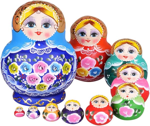 Sininen 10 kpl Venäläiset Babushka-nuket Matryoshka Käsintehty