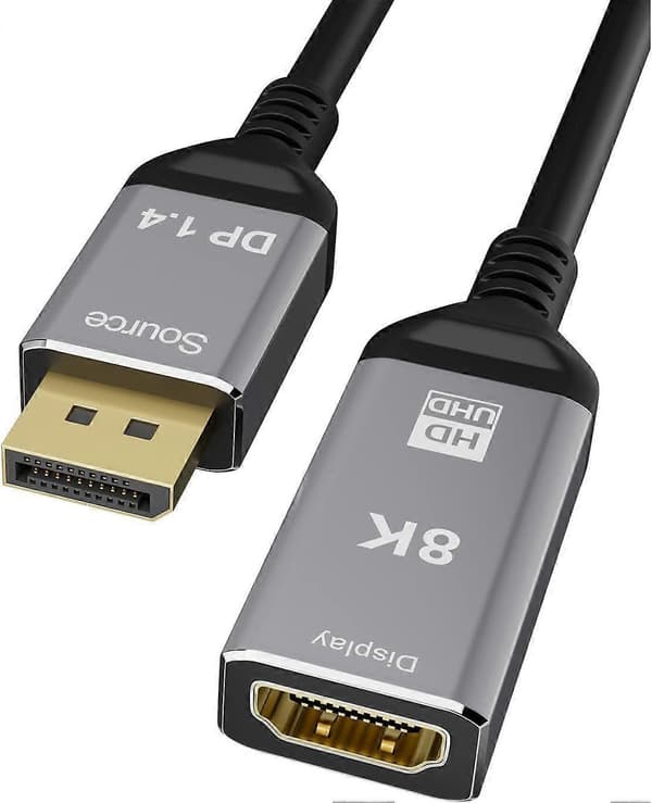 DisplayPort 1.4 til HDMI 2.1 Ultra HD 8K hann til hunn-kabel 0,25 m omformer