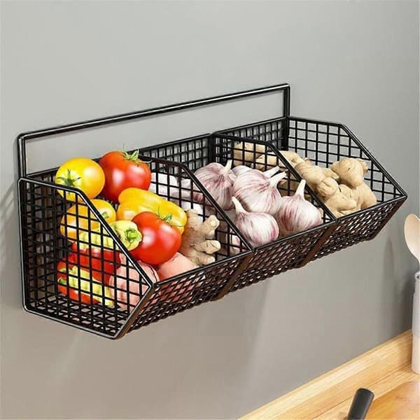 Kitchen Rack Wall Mounted Spice Rack for Spices, Vegetables and Fruits, Wall Drain Basket Punch-