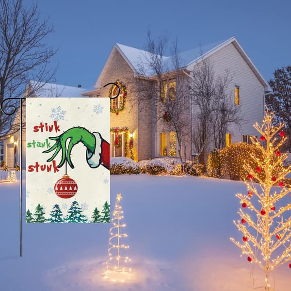 Grinch Julehaveflag 12,5\" x 18\", Dobbeltsidet Burlap Grinc