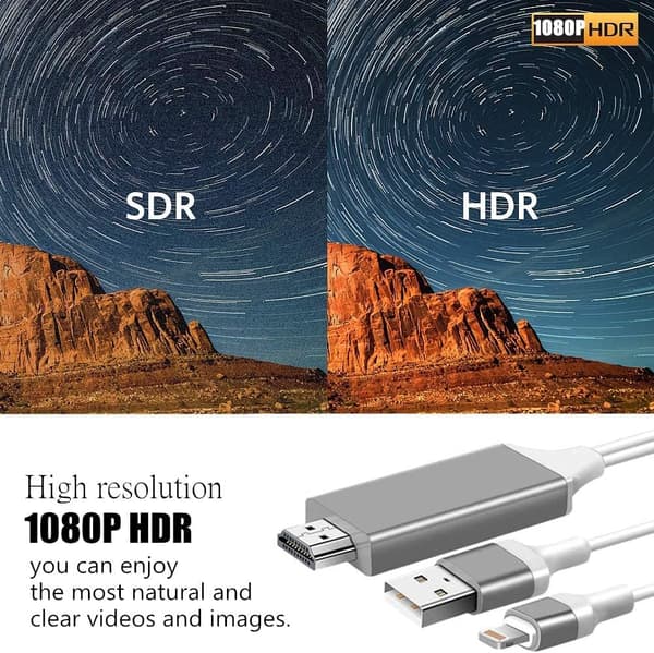[Apple-certificeret] Lightning til HDMI-adapterkabel, 1080P Digital AV Synkroniseringslyd- og videostikledning til TV/projektor/skærm - 2m Hvid