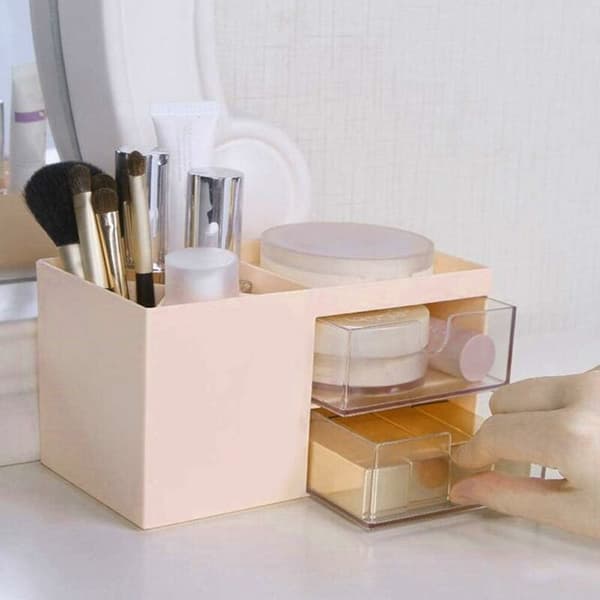 Makeup Organizer til Skrivebord, Skuffe til Smykker, Kontorartikler, Opbevaring (Pink)