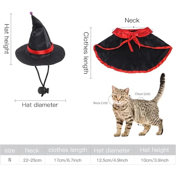 Halloween-kappe-kostume til kæledyr, til små hunde og katte, heksekappe med bindebånd