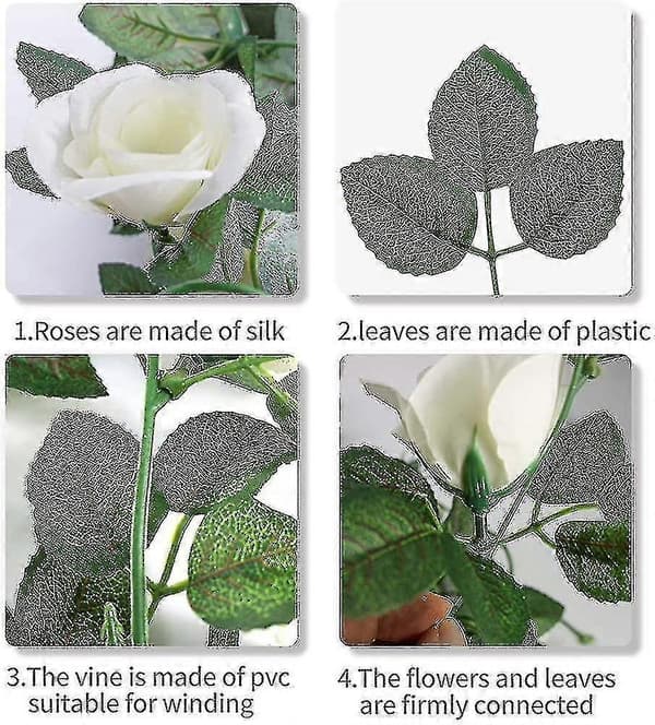 2-pak Blomsterguirlande Kunstige Hvide Roseguirlander Blomster