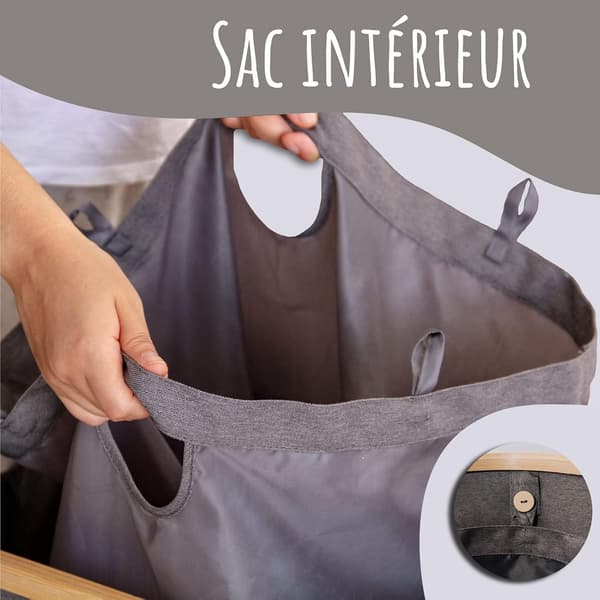 Grey Laundry Basket - XL 100 Liters - Large Laundry Hamper with Lid and Handles - Laundry Basket for Bedroom - Bamboo Laundry Hamper for Bathroom