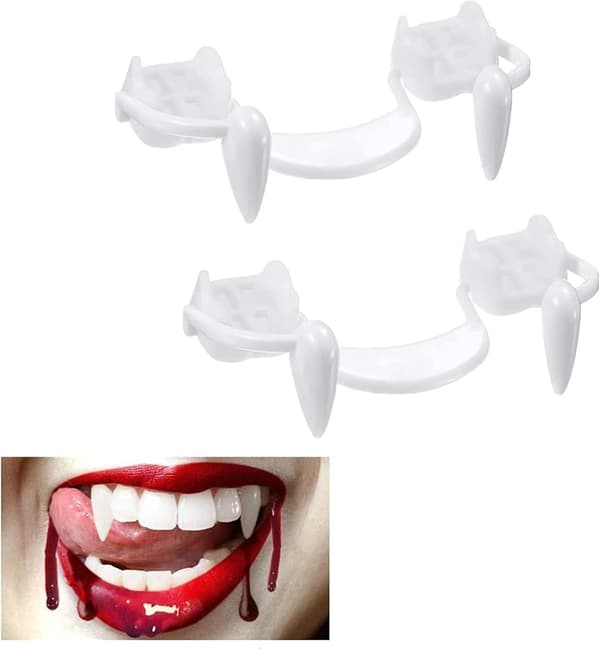 Halloween Decoration, 2 Pcs Retractable Halloween Vampire Luminous Fangs, Reusable Tooth