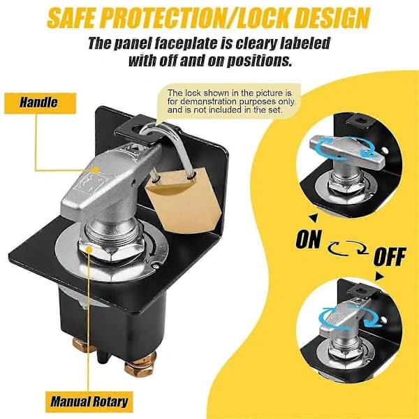 500A High Current Battery Disconnect Switch, 12-36V Battery Cut Off Switch with Lock Washer, Rope