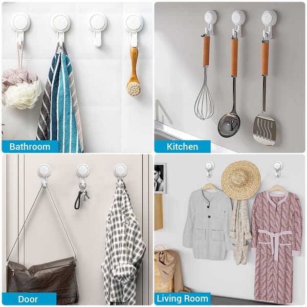 Suction Cup Hooks Powerful Vacuum Suction Cup Hooks - Heavy Duty Shower Hooks Waterproof Suction Cup Hangers for Bathroom Kitchen Towel, Robe (2-Pack)