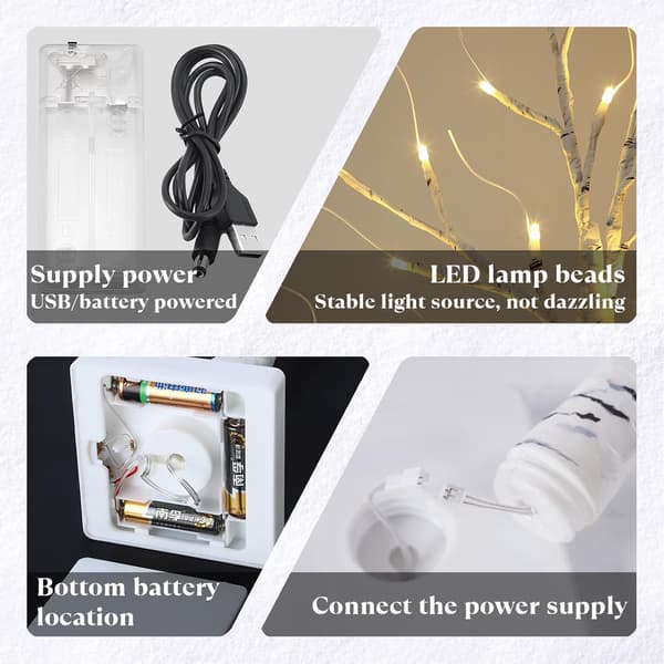 Birch Light Tree with 144 Warm White LED Lights, Battery Operated for Indoor Decoration en