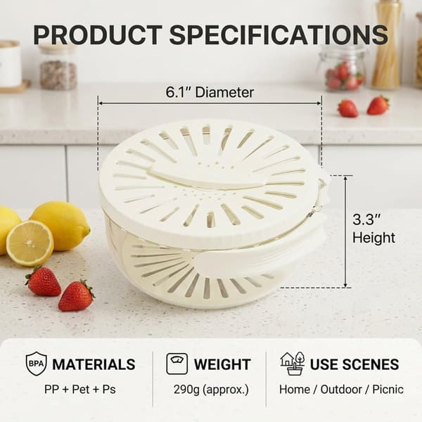 Kitchen Fruit Drain Basket, Multifunctional Drain Bowl, Fruit and Vegetable Washing Bowl with Lid, Kitchen Double-Layer Drain Basket with