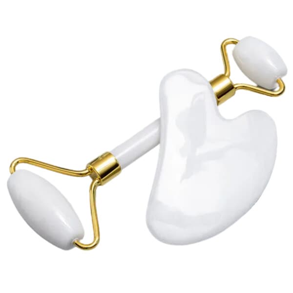 Ansigtsruller og Gua Sha i hvid jade, ægte natursten