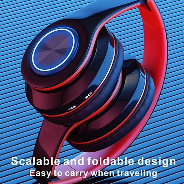 Trådlösa Bluetooth-hörlurar - Färgglada ljus/Vikbara/Stor batterikapacitet/Inbyggd mikrofon - Bluetooth 5.0/13 m räckvidd/(svart-röd1) Black