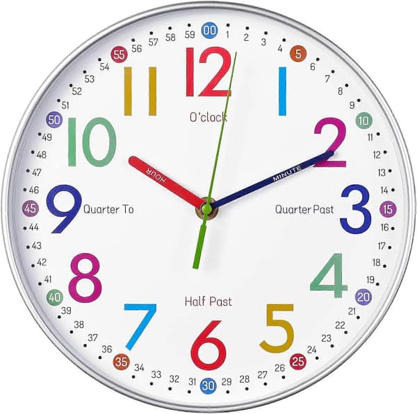 Kids Wall Clock - Children's Learning Clock - Educational Wall Clock for Kids, Analog Time Teacher with Exercises, to Help Children Read the Time