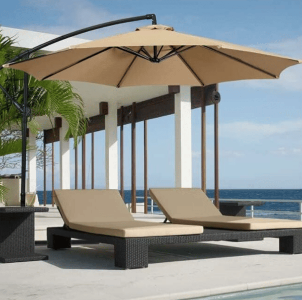(Khaki) Haveparasol med 6 robuste ribber, Strandparasol, Haveskur, til balkon, terrasse, dæk, pool (diameter 3 m)