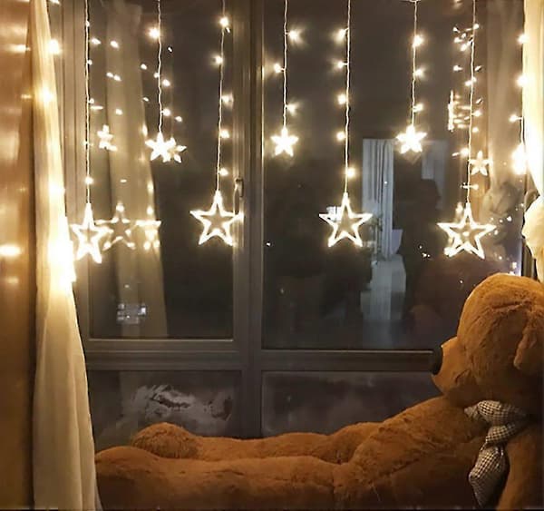Twinkle Star LED-gardin med stjernelys, kompatibel med julepynt