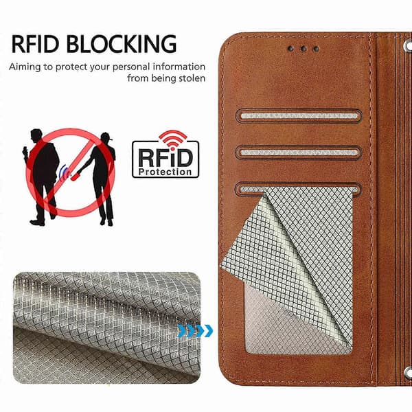 For iPhone 17 Case Panda Print RFID Blocking Wallet Leather Phone Cover with Wrist Strap Brown Brown Brown Brown