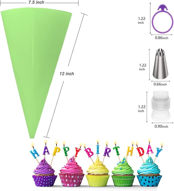 Reusable Piping Bags and Nozzles Set 15 Pieces Green for Cake Decoration Baking