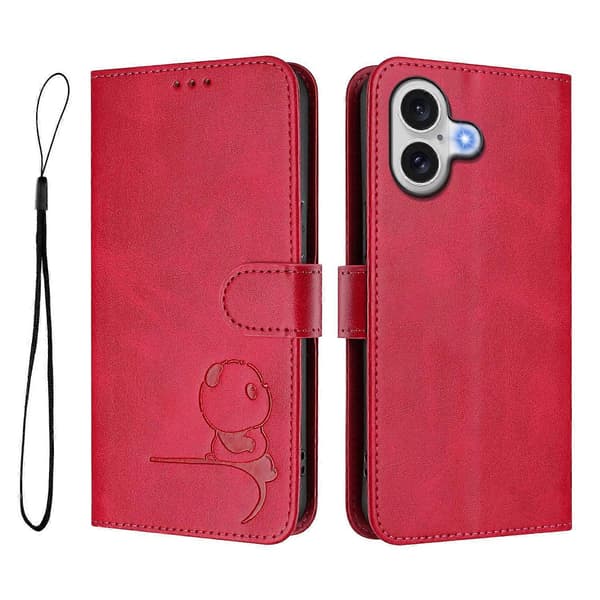 For iPhone 17 Case Panda Print RFID Blocking Wallet Leather Phone Cover with Wrist Strap Pink Rose Pink Rose